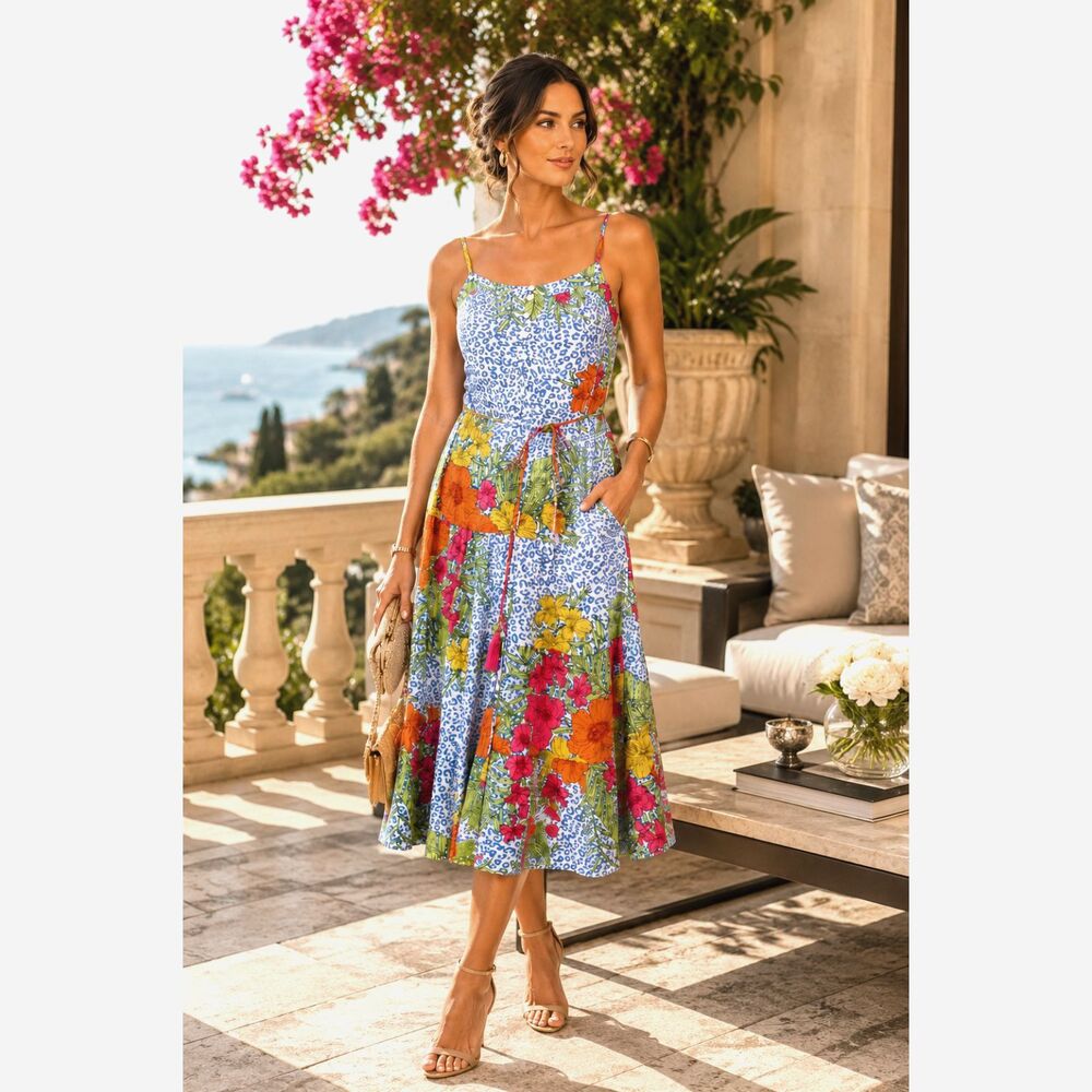 The Impeccable Pig Floral Leopard Print Midi Dress Size Small